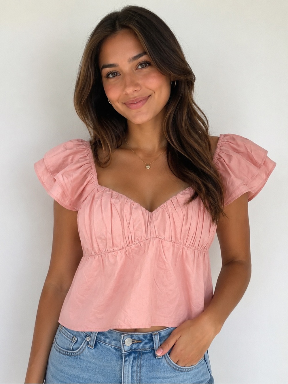 Abercrombie & Fitch Pink Ruffle Sleeve Crop Top
